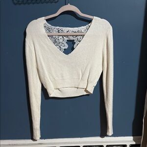 Cream Knit Sweater with Lace Back